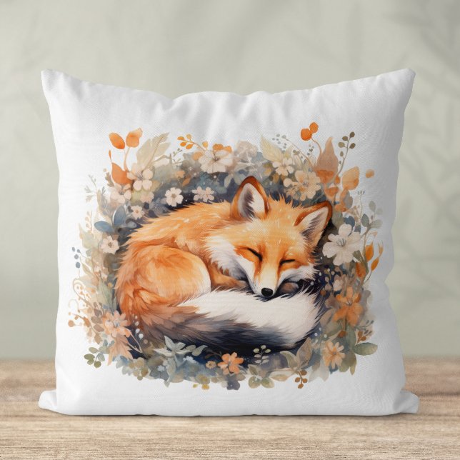 Almofada Rapariga Adormecida Fofa (Cute sleeping fox watercolour pillow)