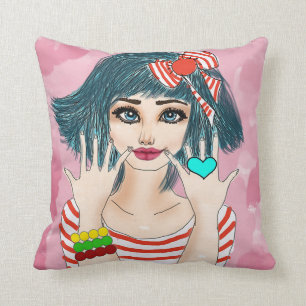 Almofada Rapariga com Travesseiro decorativo de fita vermel