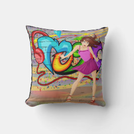 Almofada Rapariga Dançando Grafite de Música Fundo 4