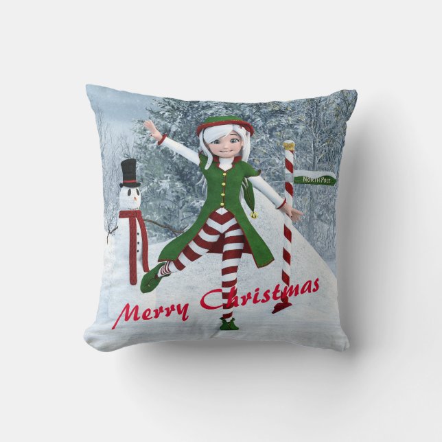 Almofada Rapariga de Natal numa Floresta de inverno (Frente)