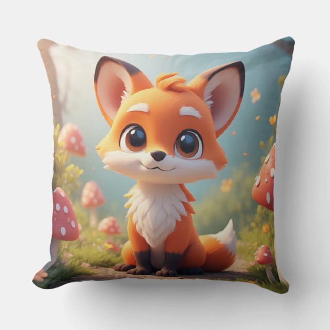 Almofada Rapariga de raposa de desenho animado fofo sentada (Frente)