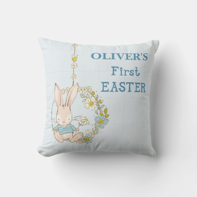 Almofada Rapaz da Primeira Páscoa em Swing de Flor (Frente)