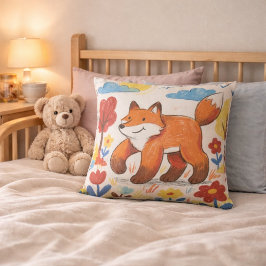 Almofada Raposa Adorável Caminhando Entre Flores Desenho In