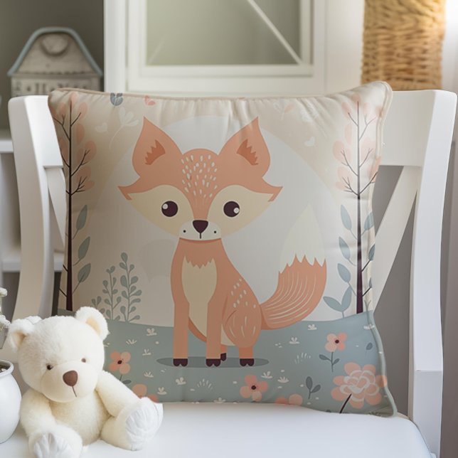 Almofada Raposa Animal Pink Woodland, Enfermeira Florestal (Woodland Animal Fox,Baby Girl Nursery Pillow,
)