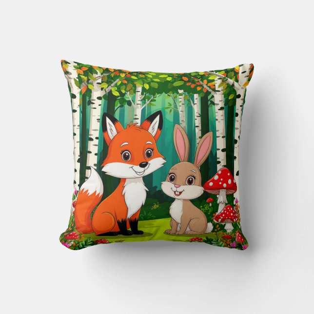 Almofada Raposa de Desenho Animado Adorável Com Cogumelos (Frente)