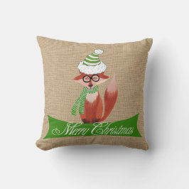 Almofada Raposa de Natal no Travesseiro Faux Burlap