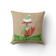Raposa de Natal no Travesseiro Faux Burlap
