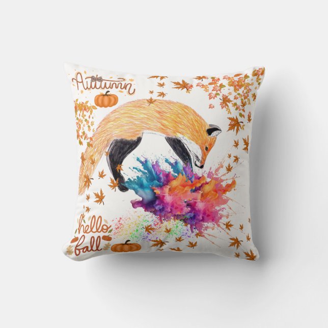 Almofada Raposa de outono Colorida (Frente)