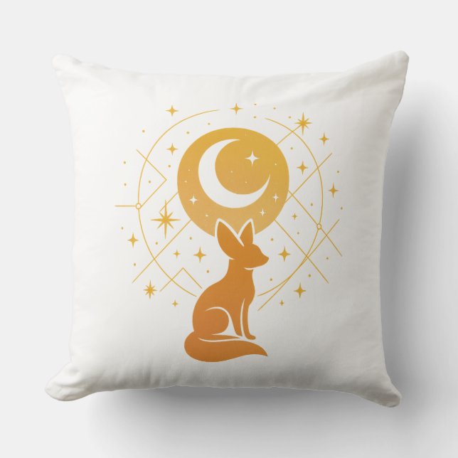 Almofada Raposa do Deserto Celestial - Lua e Estrelas Cósmi (Frente)