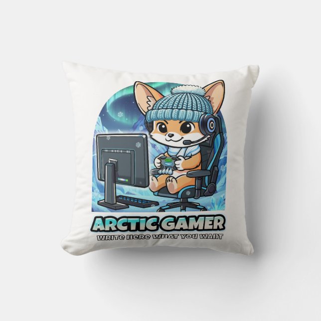 Almofada Raposa Fennec Gamer Ártico - Aurora Boreal de Jogo (Frente)
