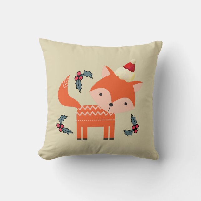 Almofada Raposa Laranja No Natal Bonito De Santa Hat (Frente)