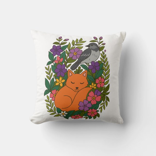 Almofada Raposa, pombo e flores (Frente)