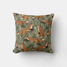 Almofada Raposas Doces em Castanho-feroz em Verde-oliva