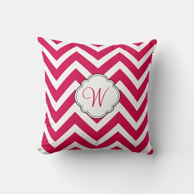 Almofada Raspberry Chevron Stripes com Monograma Personaliz (Frente)