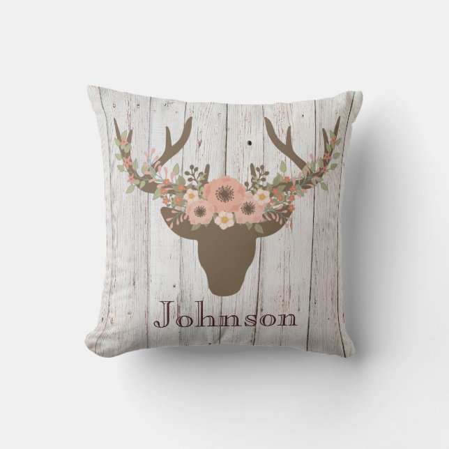 Almofada Rastreador De Veado Floral Russo Buck Head Antlers (Frente)