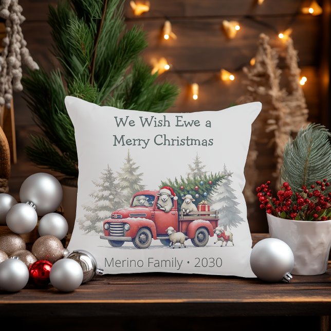 Almofada Rastreio Russo Vermelho Ovino (We wish ewe a merry christmas throw pillow)