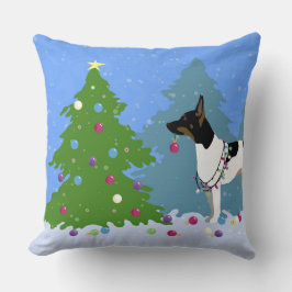Almofada Rat Terrier Decorando uma Árvore de Natal na Flore