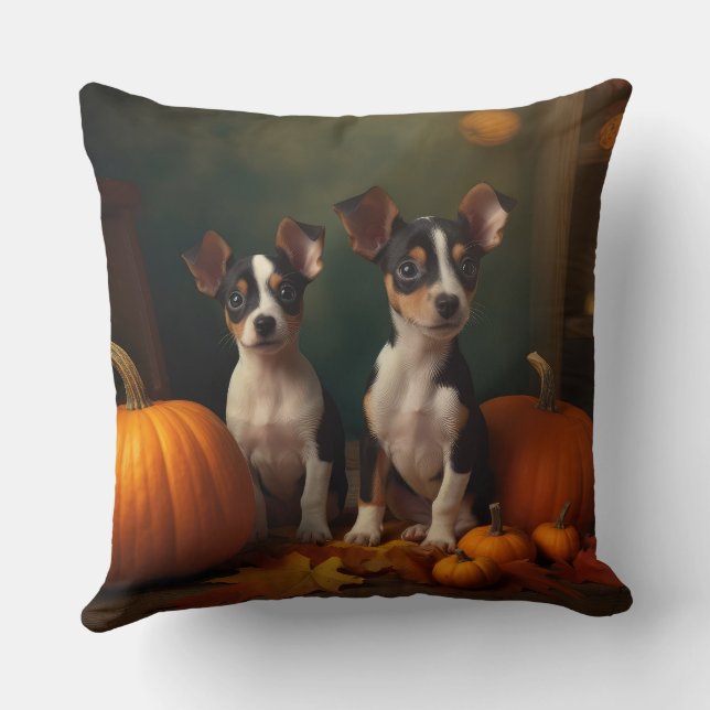 Almofada Rat Terrier Puppy Autumn Delight Pumpkin (Verso)