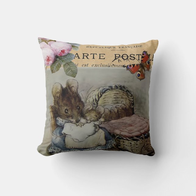 Almofada Rato com bebê, berçário/ quarto infantil shabby ch (Frente)