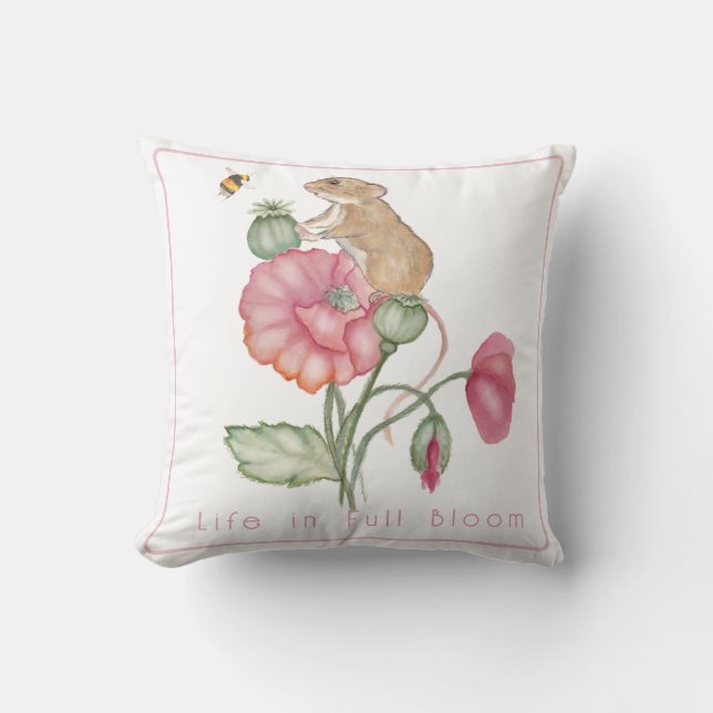 Almofada Rato Cute Blooming em Poppy (Frente)