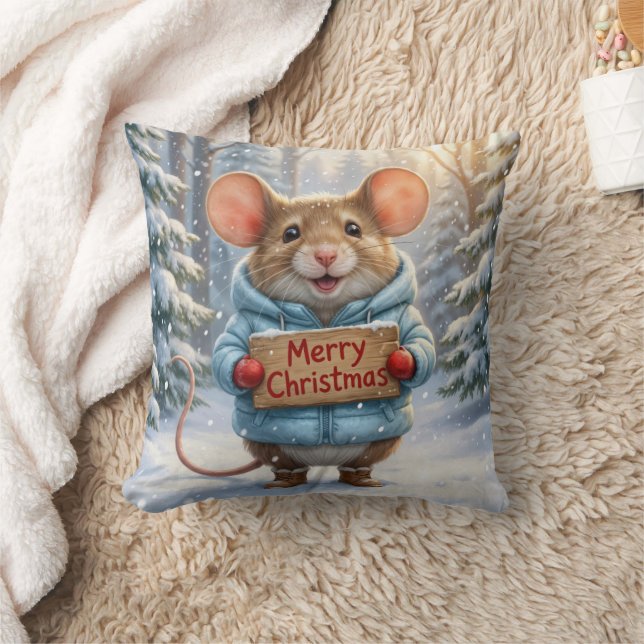 Almofada Rato de Natal na Floresta de Inverno (Cobertor)