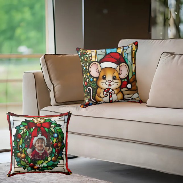 Almofada Rato de Natal Vidro Pintado Falso (Criador carregado)