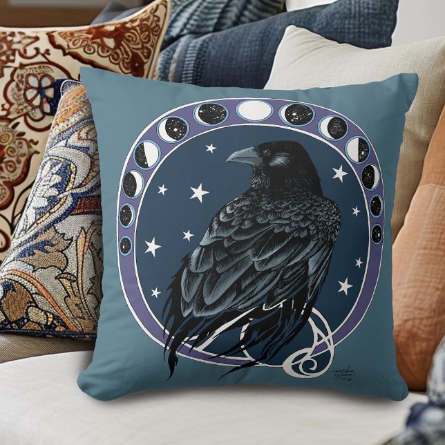 Almofada Raven Moon Phases Stars Azul (Criador carregado)