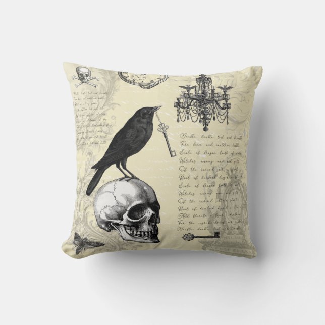 Almofada Raven Skull e Chandelier Gothic Halloween (Frente)