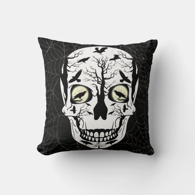 Almofada Ravens Skull Skeleton Travesseiro Home Decor (Frente)