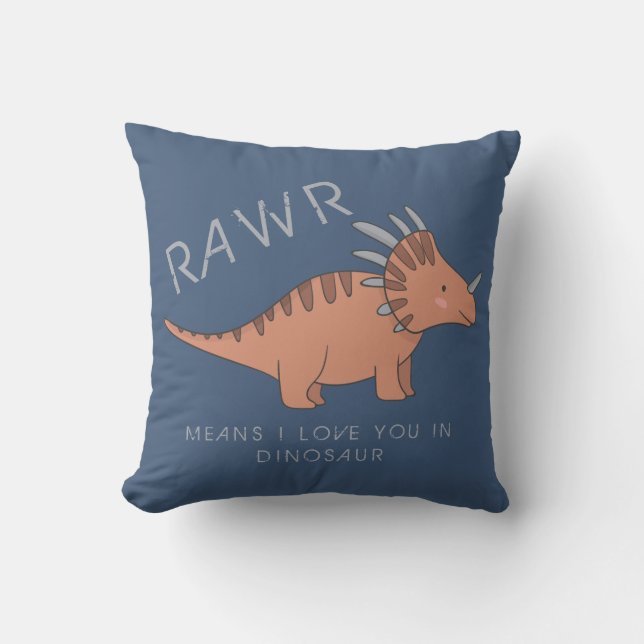 Almofada Rawr Quer Dizer Que Te Amo Em Dinossauros Azul (Frente)