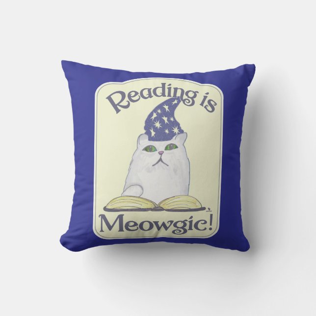 Almofada  Reading is Magical Cat Fun Cartoon Art (Frente)