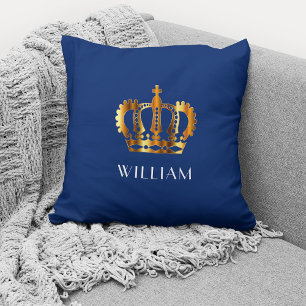Almofada Real Dourado Nome Personalizado Azul