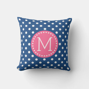 Almofada Realces Cor-de-Rosa Padrões Polkadot Branco e Azul