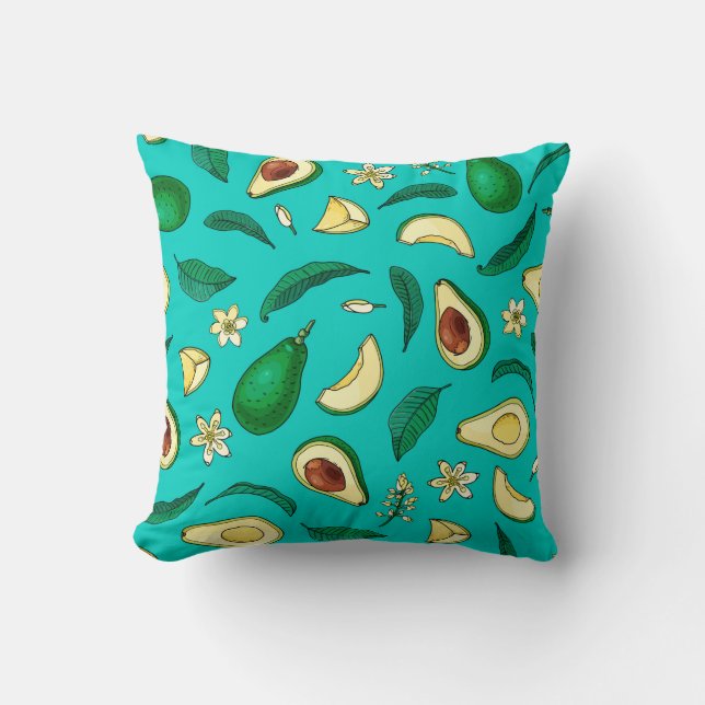 Almofada Realistic avocado. Seamless pattern. Summer exotic (Frente)
