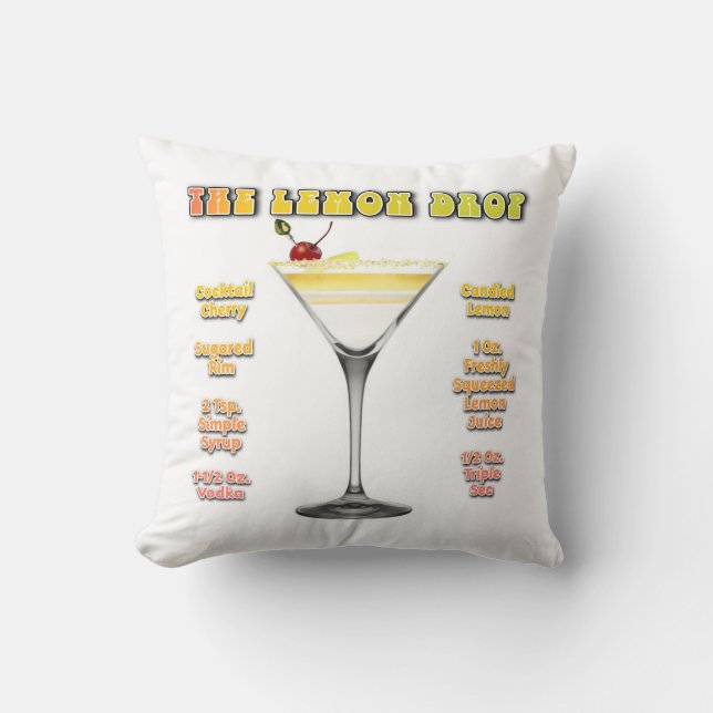 Almofada Receita de Coquetel LEMON DROP MARTINI Arte (Frente)