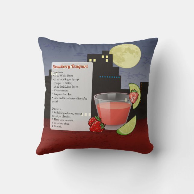Almofada Receitas De Coquetel De Morango Daiquiri (Verso)