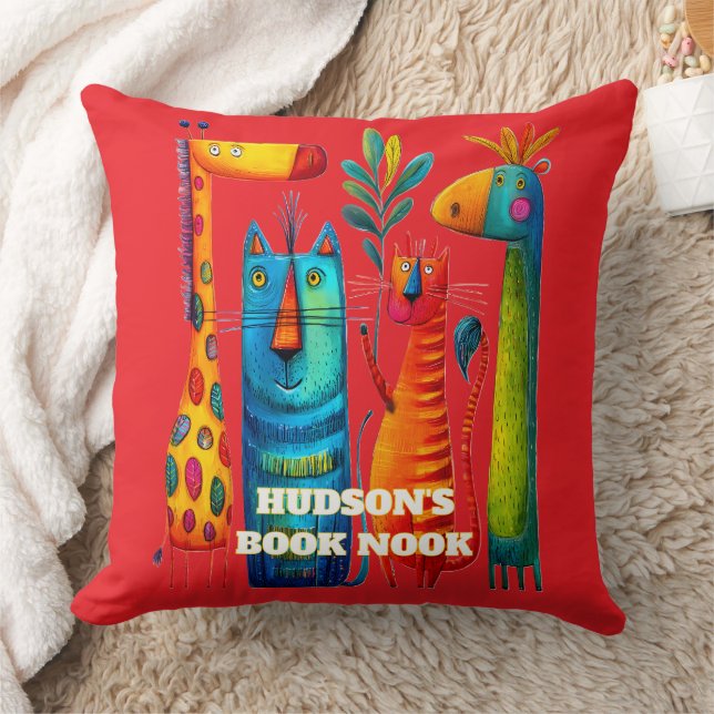 Almofada Red Abstract Safari Pals Kids Throw Pillow (Cobertor)