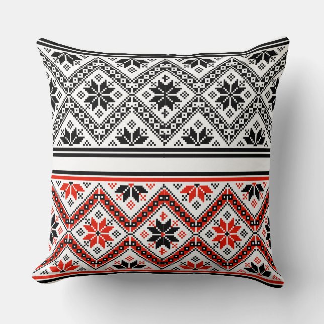 Almofada Red and Black Folk Art Geometric Pattern Throw (Frente)