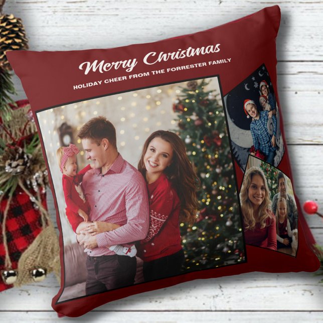 Almofada Red and gold Felry Christmas Family 3 Photo (Criador carregado)
