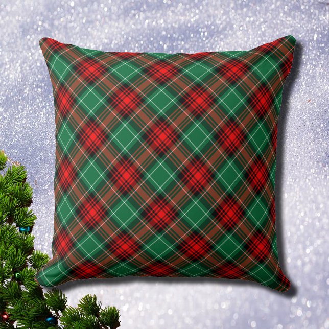 Almofada Red and Green Holiday Plaid Throw Pillow (Holiday Red Green Plaid Throw Pillow)