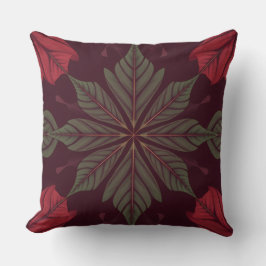 Almofada Red and Green Leaf Square Throw Pillow