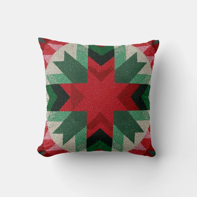 Almofada Red and green quilt star design (Frente)