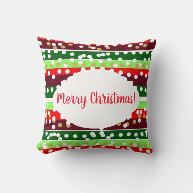 Almofada Red and Green Stripes Polka Dots Christmas  (Frente)