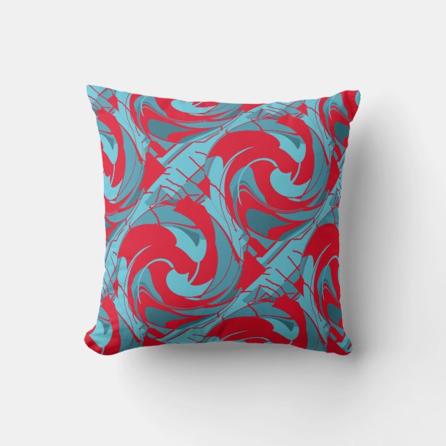 Almofada Red Aqua Turquoise Diagonal Twirling Design (Frente)