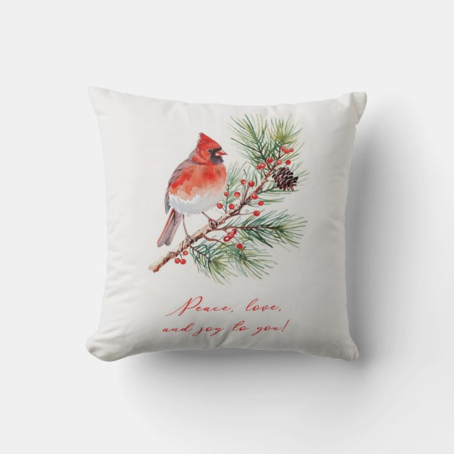 Almofada Red Bird Cardinal Christmas Throw Pillow (Frente)