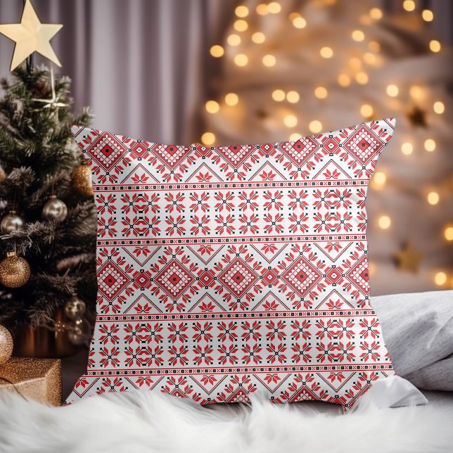 Almofada Red Black and White Classic Fair Isle Motif (Criador carregado)