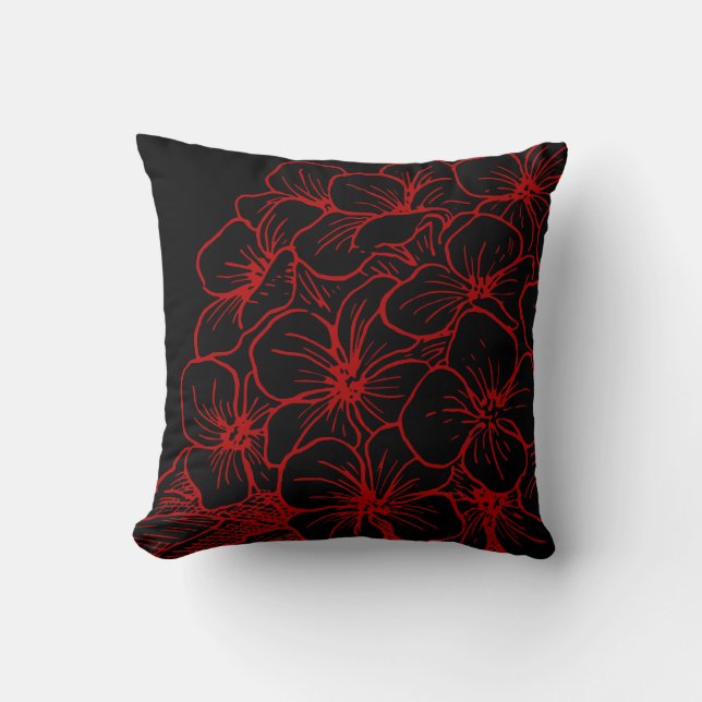 Almofada Red & Black Modern Hydrangea Floral Design (Frente)