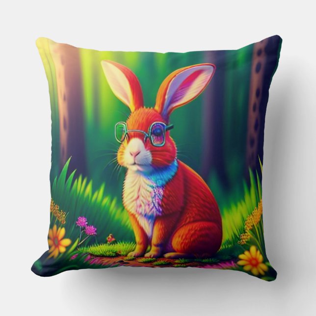 Almofada Red Bunny Sentado na Grass (Frente)
