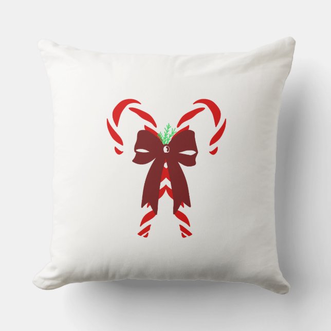 Almofada Red Candy Canes with Pine Needles & Bow (Frente)