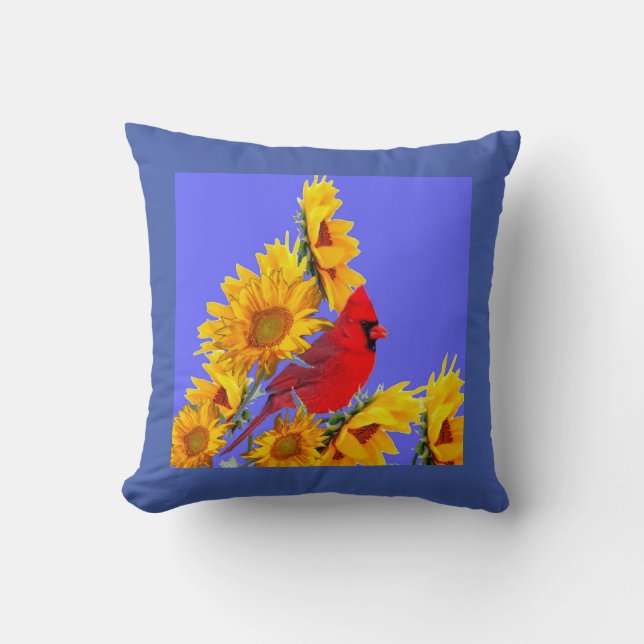 ALMOFADA RED CARDINAL BIRD YELLOW SUNFLOWERS ART (Frente)